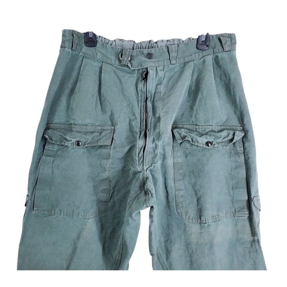 Vtg 80s 90s Military Cargo Pants Mens 38 Green Canvas Hi Rise Baggy (30-38 x29) - Picture 1 of 10